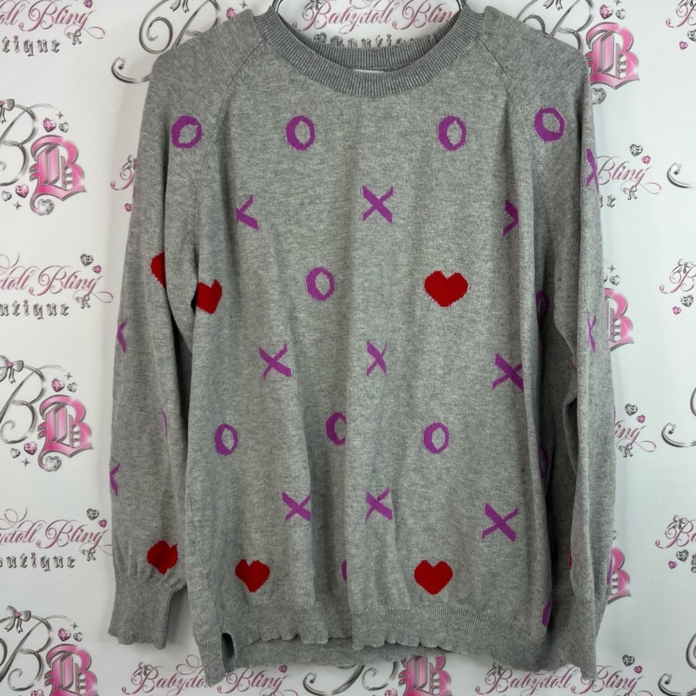Zaker & plover sweater cashmereGray Sweater red Hearts Purple XO Pattern xoxo